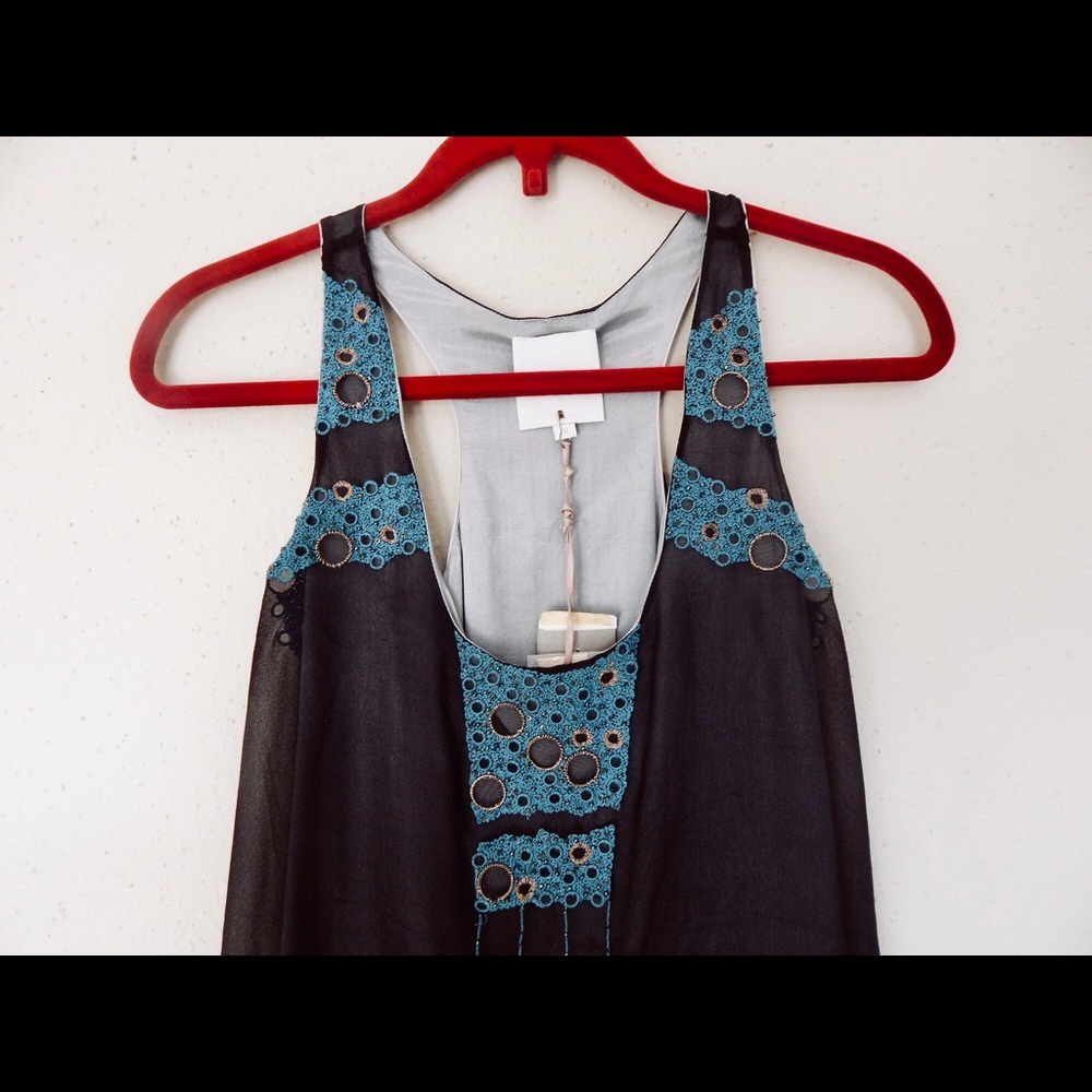 Embroidered Flowy Swing sleeveless Tunic Tank Top